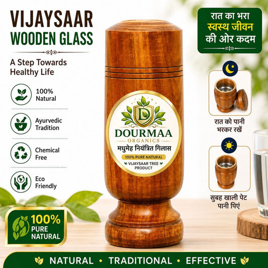 Dourmaa Organics Pure Vijaysaar Wooden Glass – Natural Ayurvedic Wooden Tumbler for Daily Wellness, Sugar Management Support & Healthy Lifestyle
